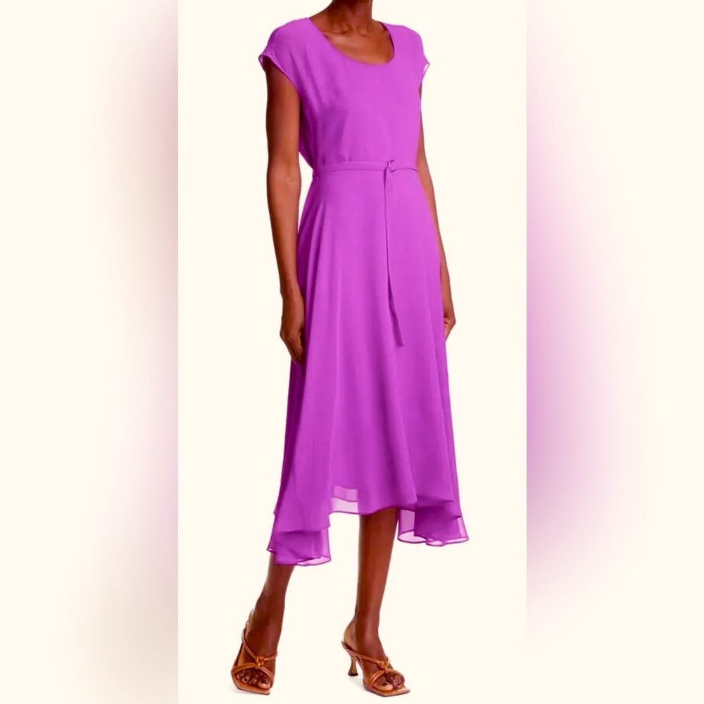 Club Monaco Cap Sleeve Silk Georgette Asymmetric Midi Swing Dress